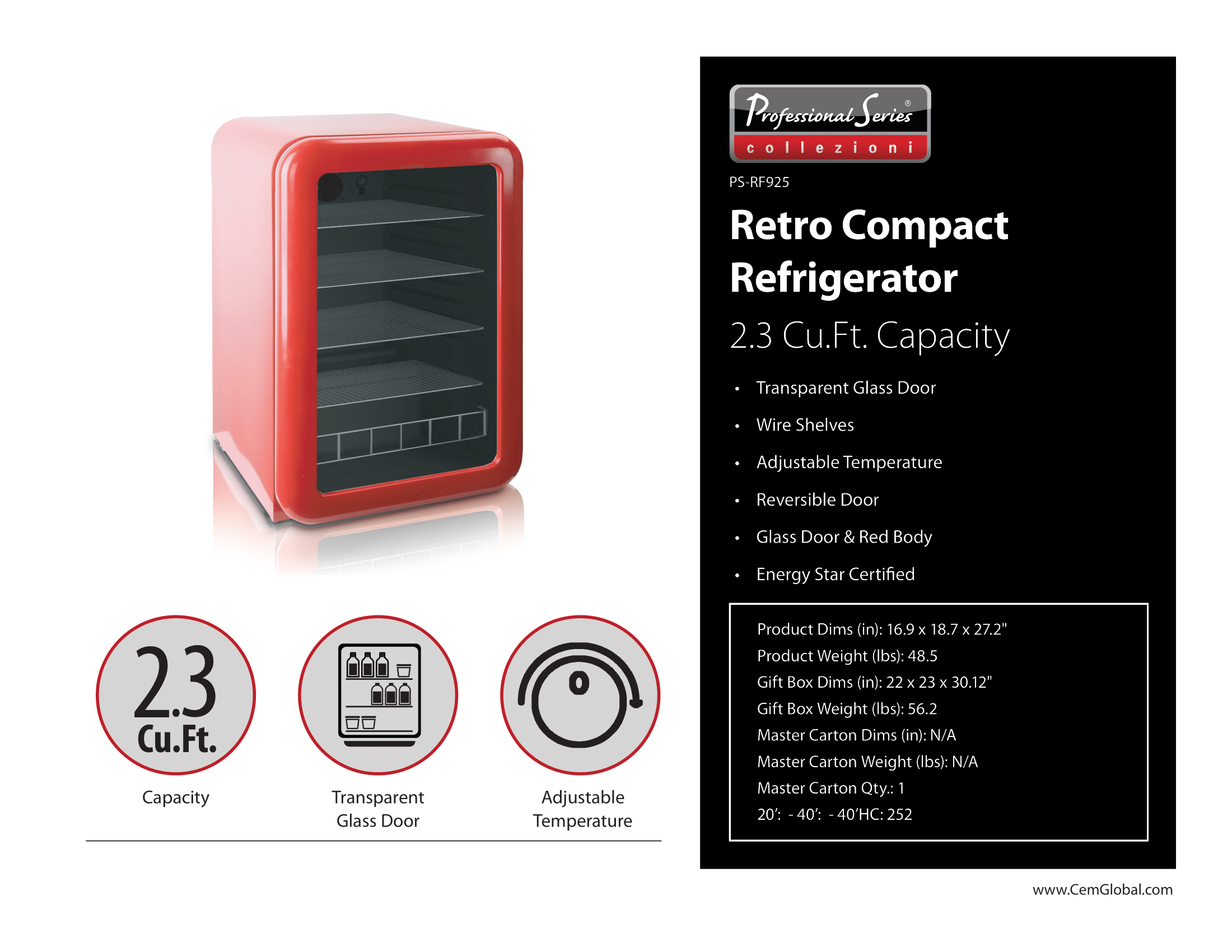 Retro Compact Refrigerator 2.3 Cu.Ft.